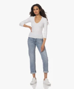 Rag & Bone The Essential Rib Vee Longsleeve - Wit -Mode Kleding 230501 2f41022a d3b3 4332 80d5 99d2bc8e64da