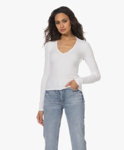 Rag & Bone The Essential Rib Vee Longsleeve - Wit -Mode Kleding 230501 516ee074 552f 44f5 8b9b 1ad4b8cd1742