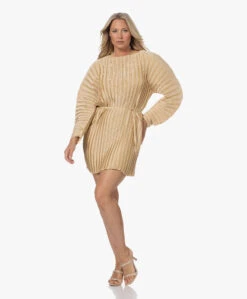 Viveh Emerald Satijnen Plissé Jurk - Warm Sand