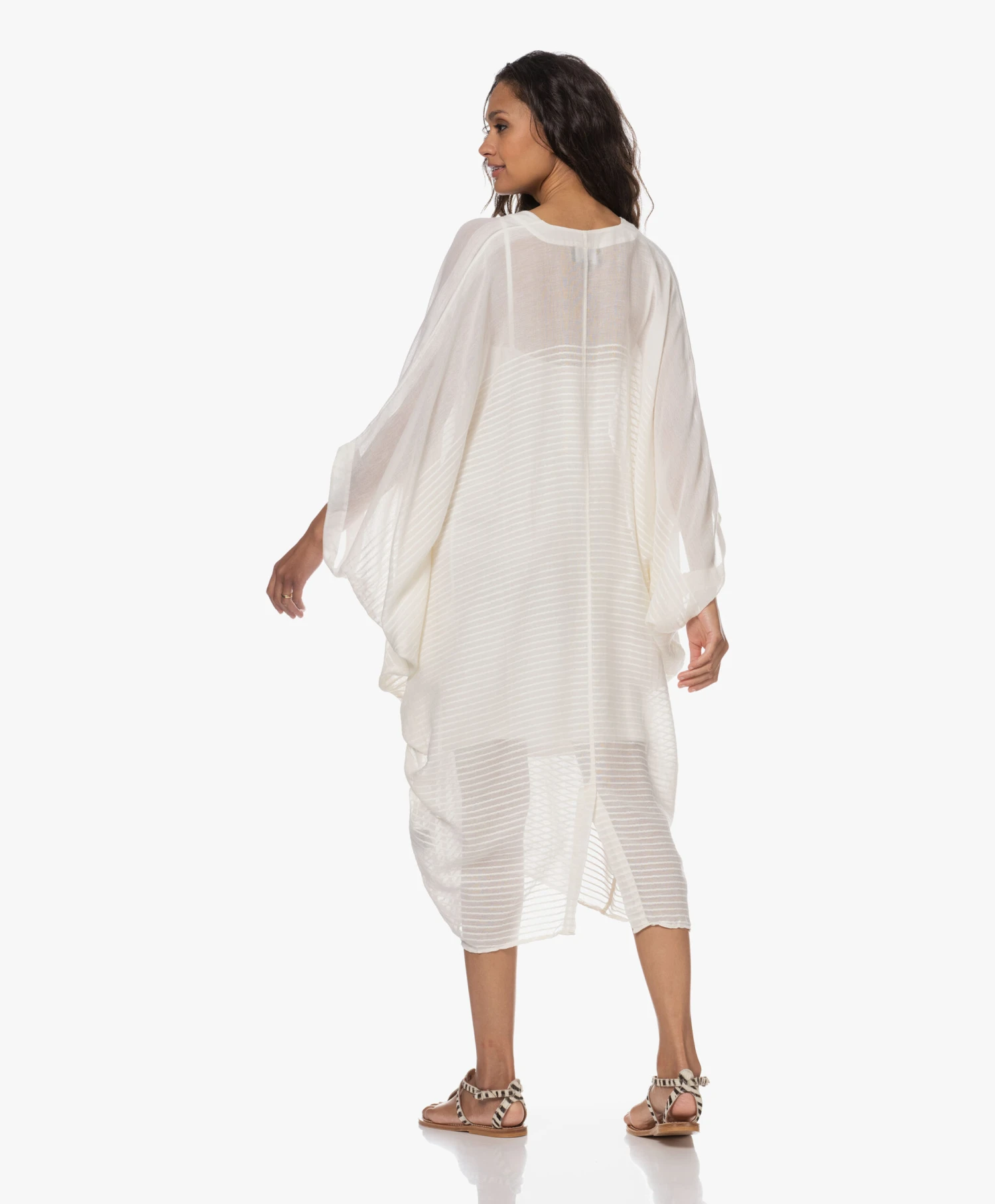 Su Paris Bahia Katoenen Kaftan Met Streepstructuur - Off-White 4 Su Paris Bahia Katoenen Kaftan Met Streepstructuur - Off-White - Afbeelding 4