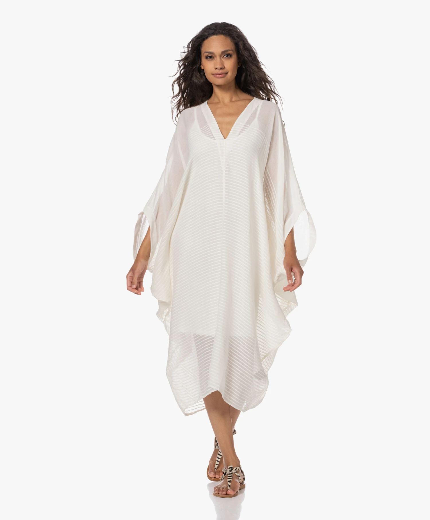 Su Paris Bahia Katoenen Kaftan Met Streepstructuur - Off-White 1 Su Paris Bahia Katoenen Kaftan Met Streepstructuur - Off-White