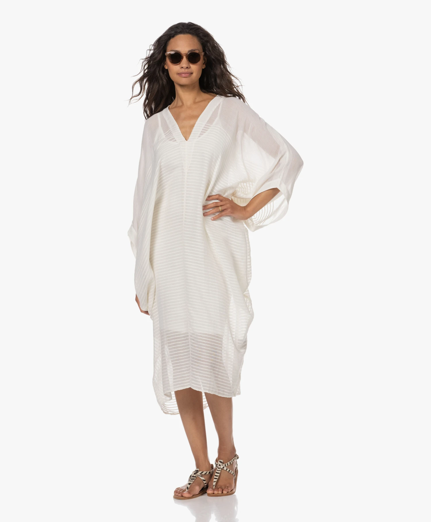 Su Paris Bahia Katoenen Kaftan Met Streepstructuur - Off-White 10 Su Paris Bahia Katoenen Kaftan Met Streepstructuur - Off-White - Afbeelding 10