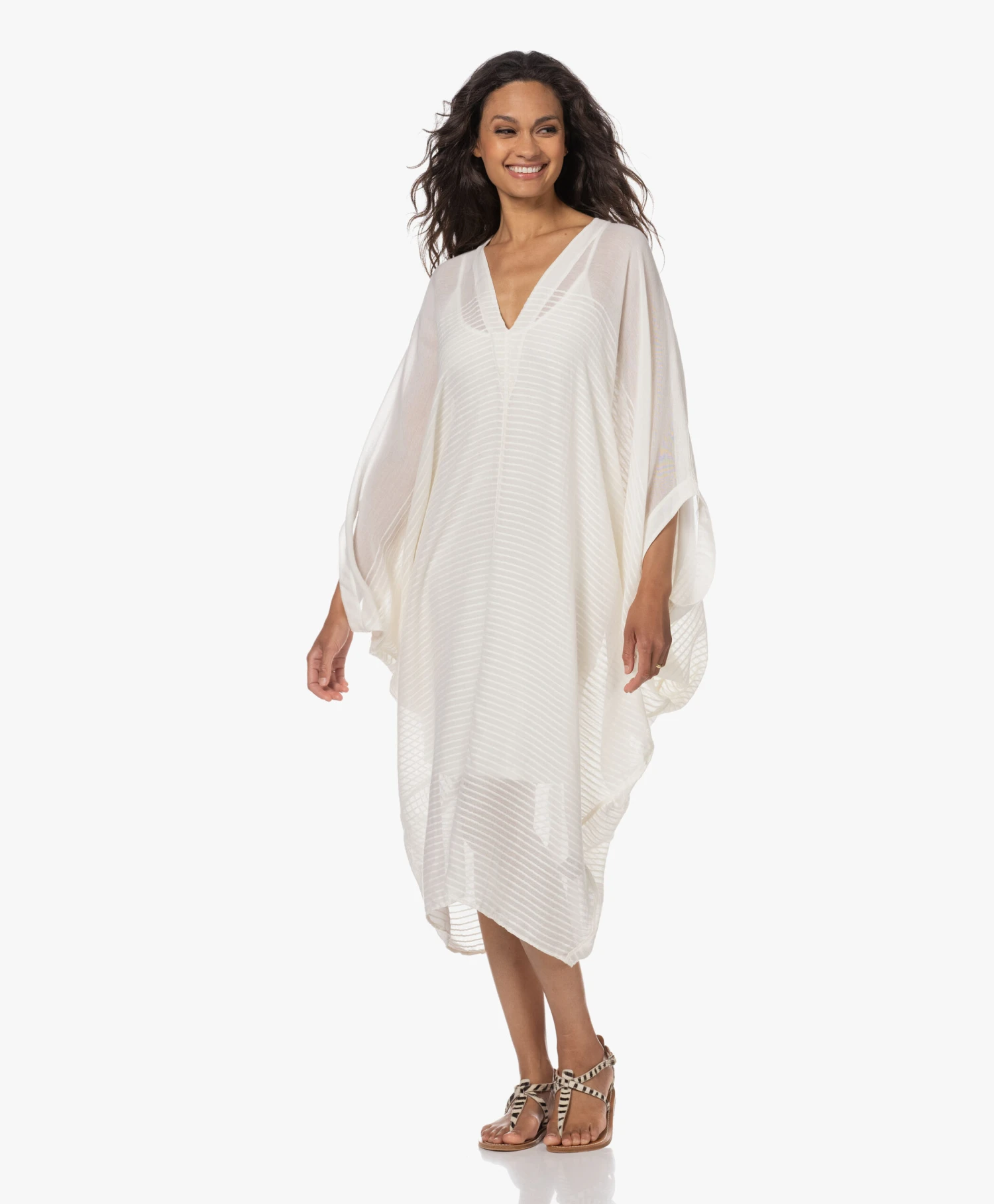 Su Paris Bahia Katoenen Kaftan Met Streepstructuur - Off-White 12 Su Paris Bahia Katoenen Kaftan Met Streepstructuur - Off-White - Afbeelding 12