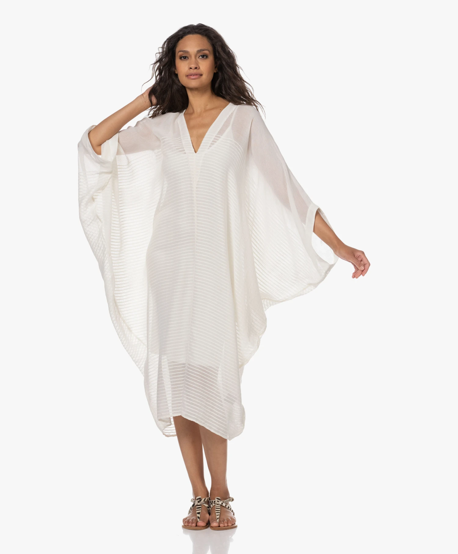 Su Paris Bahia Katoenen Kaftan Met Streepstructuur - Off-White 9 Su Paris Bahia Katoenen Kaftan Met Streepstructuur - Off-White - Afbeelding 9
