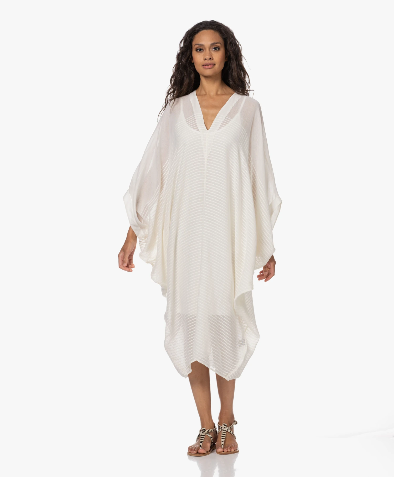 Su Paris Bahia Katoenen Kaftan Met Streepstructuur - Off-White 13 Su Paris Bahia Katoenen Kaftan Met Streepstructuur - Off-White - Afbeelding 13