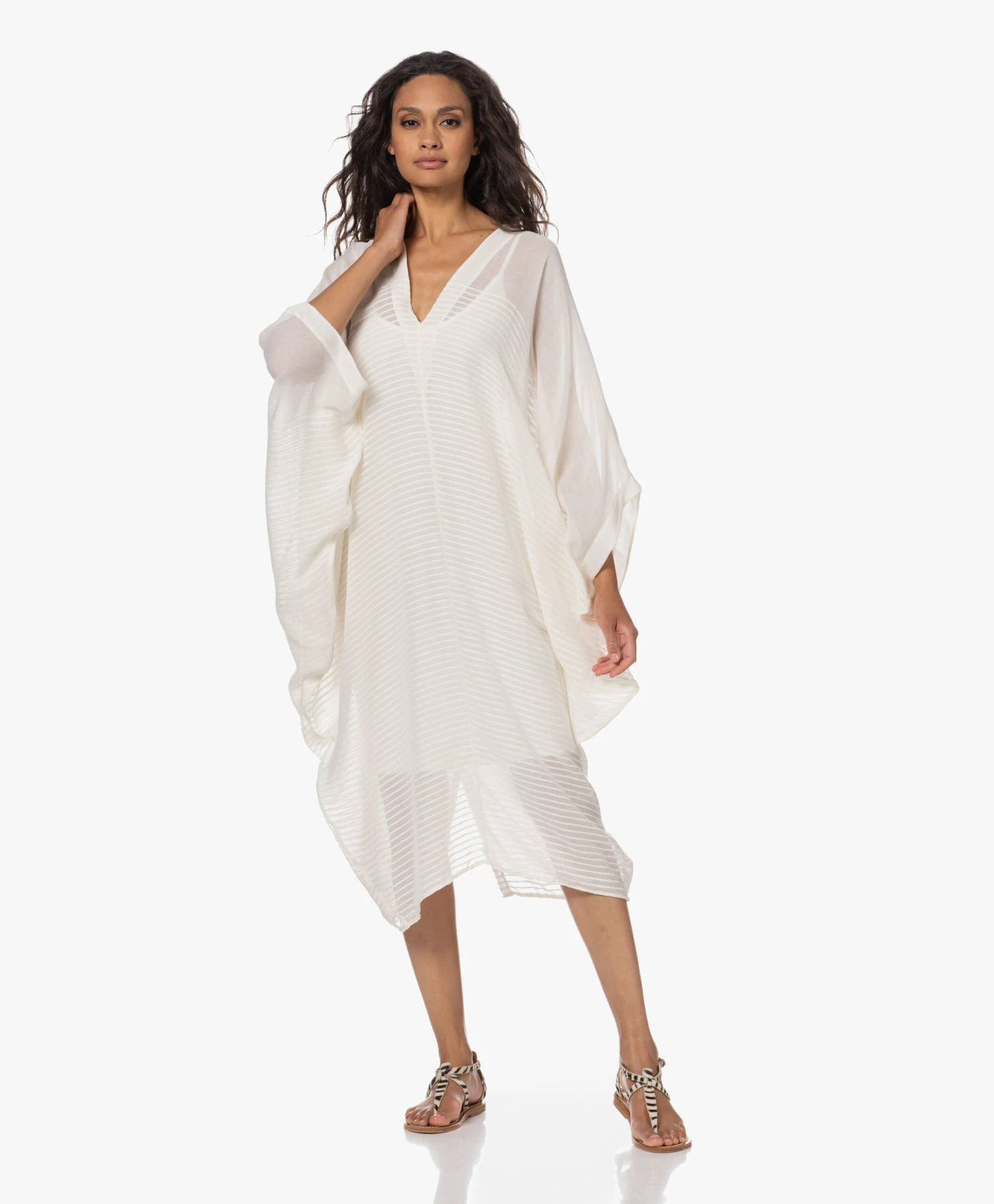 Su Paris Bahia Katoenen Kaftan Met Streepstructuur - Off-White 8 Su Paris Bahia Katoenen Kaftan Met Streepstructuur - Off-White - Afbeelding 8