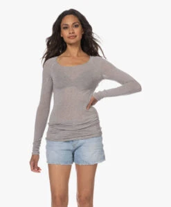 Gai+Lisva Amalie Wolmix Boothals Longsleeve - Lichtgrijs Mêlee