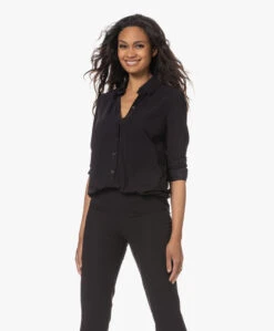 Japantky Miya Loose-Fit Travel Jersey Blouse - Diepzwart