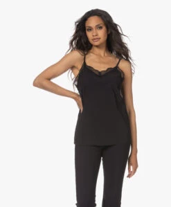 Japantky Lacy Travel Jersey Spaghettitop Met Kant - Zwart