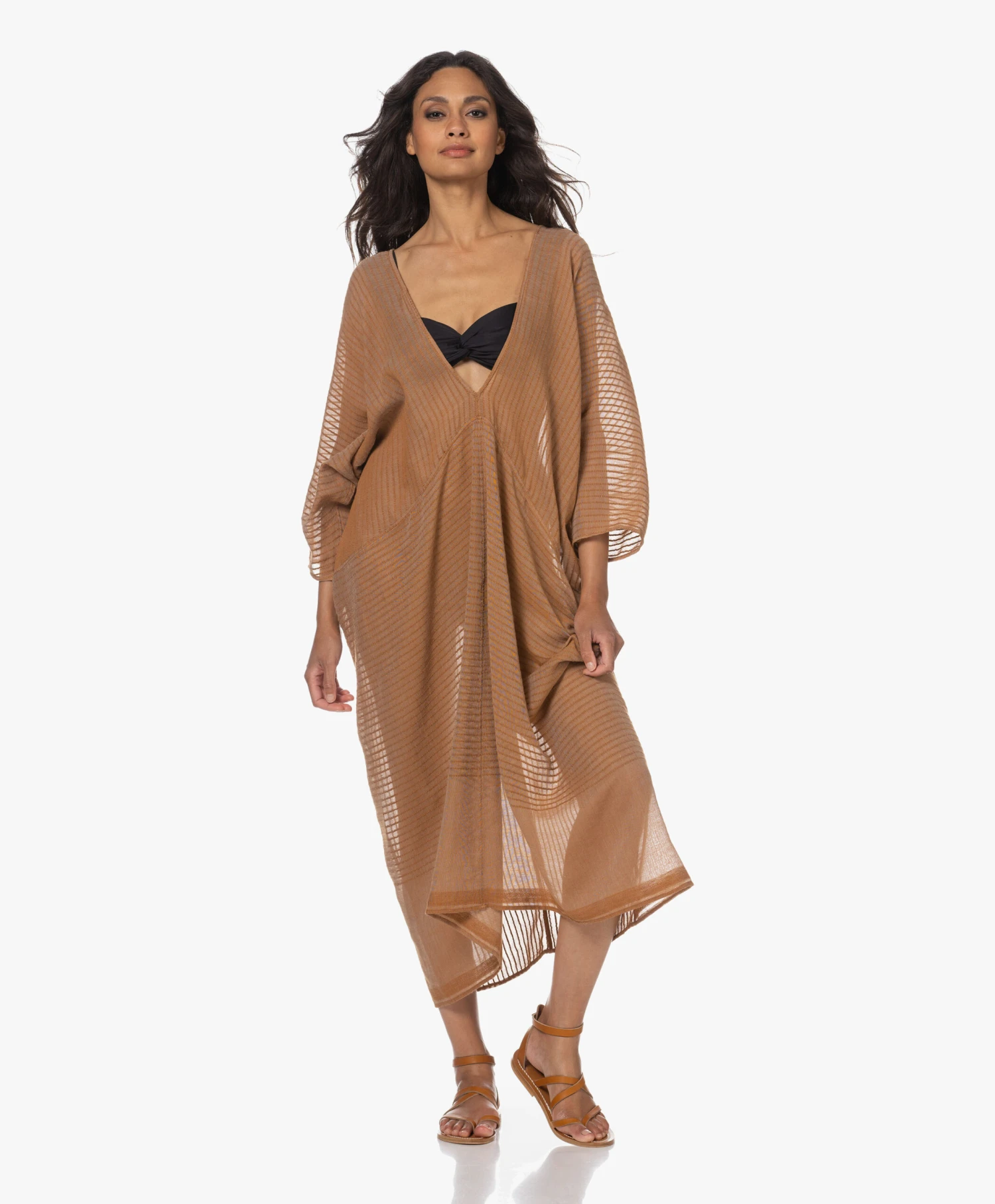 Su Paris Talia Katoenen Gauze Kaftan - Tan 1 Su Paris Talia Katoenen Gauze Kaftan - Tan