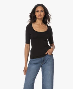 No Man'S Land Viscose T-Shirt Met Halflange Mouwen - Zwart