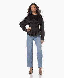 Róhe Waisted Satijnen Blouse - Zwart -Mode Kleding 230613 5375b319 f43d 4de5 9f86 9650a6b28316