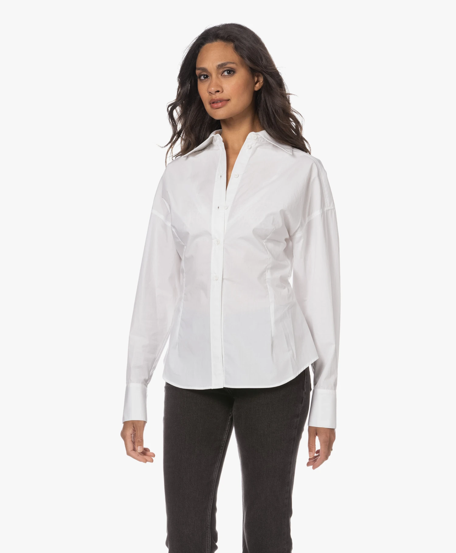 Róhe Shaped Overhemdblouse Met Manchetknopen - Wit 12 Róhe Shaped Overhemdblouse Met Manchetknopen - Wit - Afbeelding 12