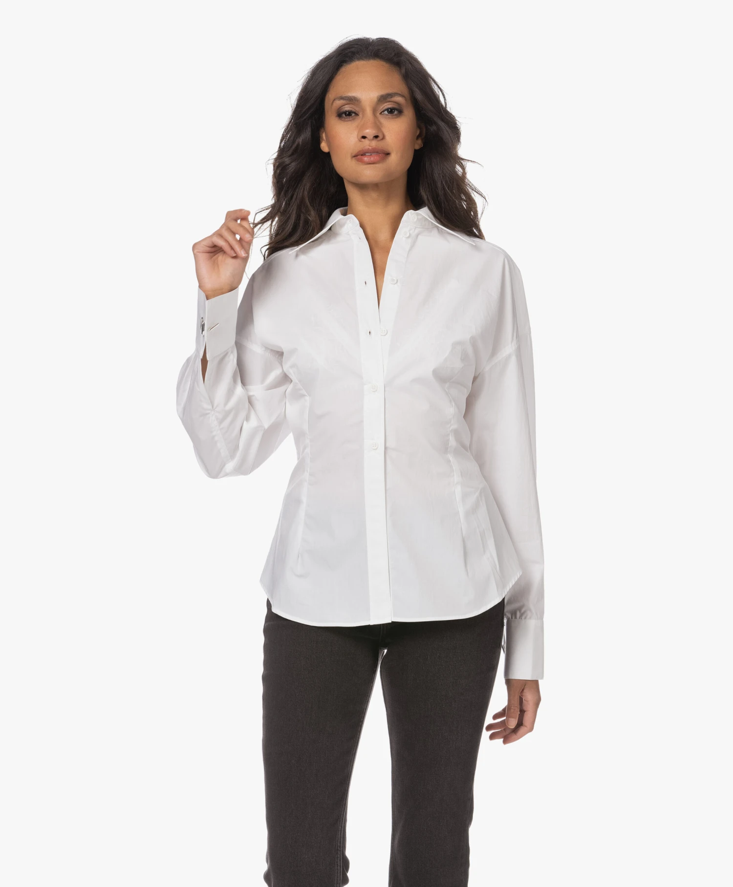 Róhe Shaped Overhemdblouse Met Manchetknopen - Wit 11 Róhe Shaped Overhemdblouse Met Manchetknopen - Wit - Afbeelding 11