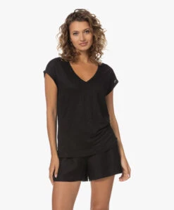 By-Bar Mila Linnen V-Hals T-Shirt - Zwart -Mode Kleding 230620 39321115 f0ce 4995 b5d2 3ff2abc05fc7