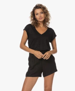 By-Bar Mila Linnen V-Hals T-Shirt - Zwart -Mode Kleding 230620 e0adacd2 5e97 4e29 aff4 c838002421e4