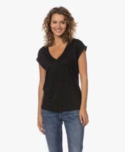 By-Bar Mila Linnen V-Hals T-Shirt - Zwart -Mode Kleding 230620 fb9ba843 ba12 4fca b79f 9805c39aee07