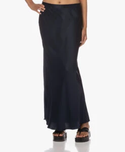 Woman By Earn Bo Satijnen Maxi Rok - Navy