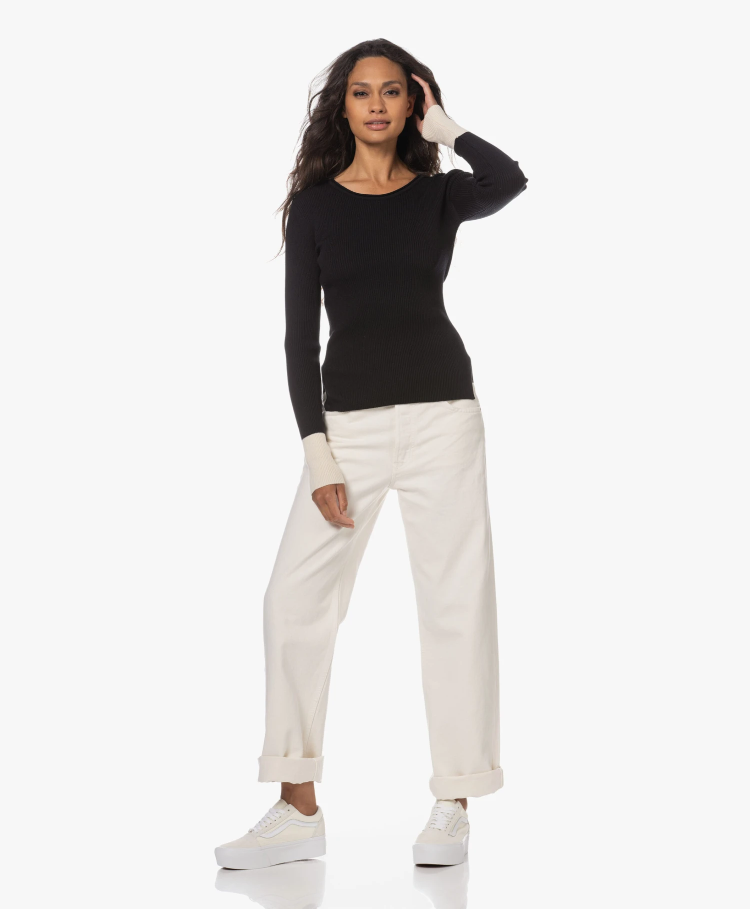 Woman By Earn Lory Cuffs Modalmix Rib Trui - Zwart Vari 9 Woman By Earn Lory Cuffs Modalmix Rib Trui - Zwart Vari - Afbeelding 9