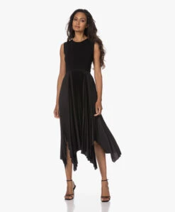 Joseph Dera Mixed Media Plissé Midi Jurk - Zwart -Mode Kleding 230627 aeb8bb99 b359 4a47 98ae 3ee2a5e54249