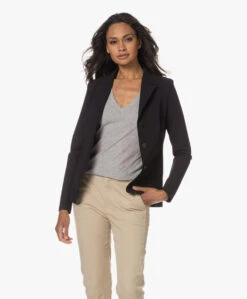 Japantky Yuuka Getailleerde Travel Jersey Blazer - Diepzwart