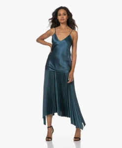 Joseph Ade Plissé Satijnen Midi Rok - Dark Teal -Mode Kleding 230629 2543845a 3681 429e 94e0 46839359cabc