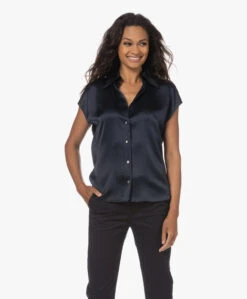 Vince Zijde-Satijnen Korte Mouwen Blouse - Coastal -Mode Kleding 230629 59642174 36d7 4b47 83bb 16f663920e80