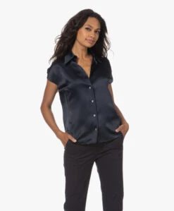 Vince Zijde-Satijnen Korte Mouwen Blouse - Coastal