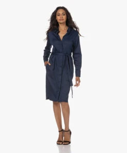 Lasalle Poplin Blousejurk Met Ceintuur - Navy
