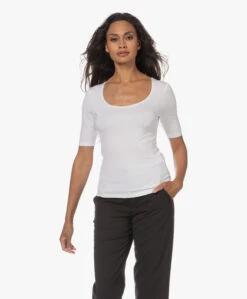 No Man'S Land Viscose T-Shirt Met Halflange Mouwen - Wit