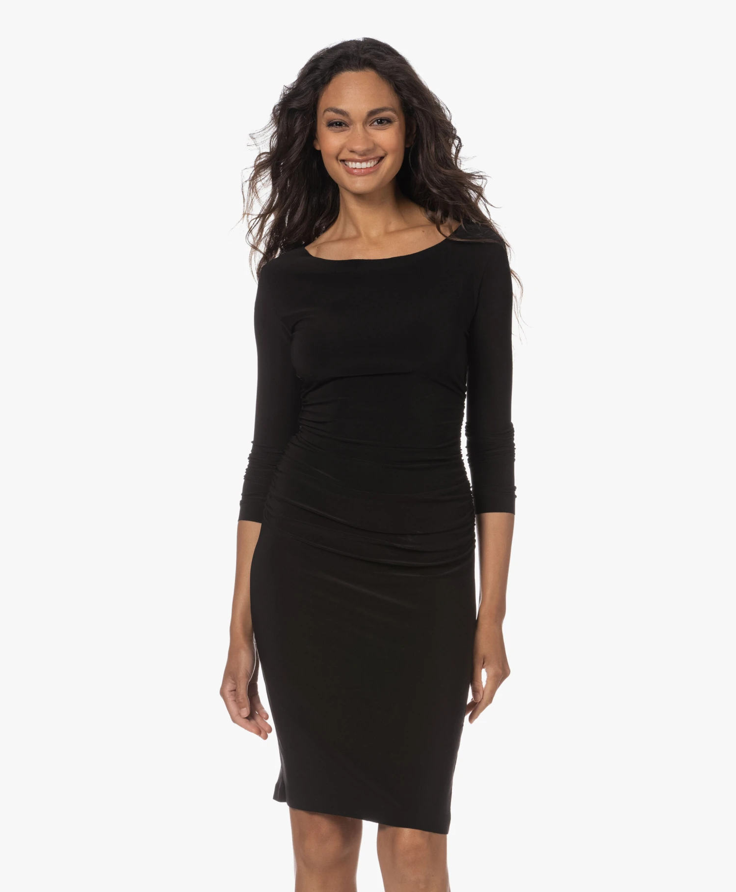 Norma Kamali Shirred Travel Jersey Jurk Met Lange Mouwen - Zwart 3 Norma Kamali Shirred Travel Jersey Jurk Met Lange Mouwen - Zwart - Afbeelding 3