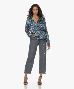Pomandère Zijdemix Wikkelblouse Met Print - Ocean Blue -Mode Kleding 230706 25d15901 3732 4c0c 874e 63f162013835