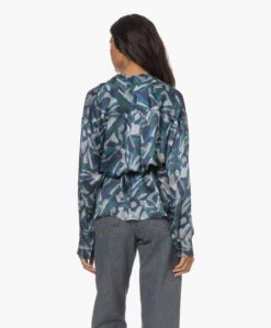 Pomandère Zijdemix Wikkelblouse Met Print - Ocean Blue -Mode Kleding 230706 5289263f 158f 4459 9f88 e0a146e30e89