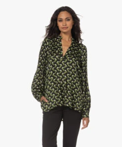 Lasalle Satijnen Blouse Met Geometrische Print - Groen/Zwart -Mode Kleding 230706 710fc015 8dc2 477f 8f92 9ebc844c4b82