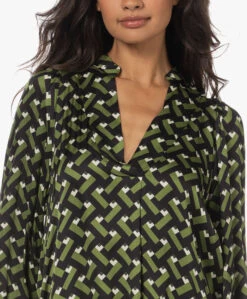 Lasalle Satijnen Blouse Met Geometrische Print - Groen/Zwart -Mode Kleding 230706 7e0c9384 8229 43d7 9cfa 5c195234b90f