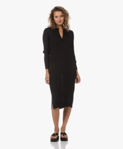 Sibin/Linnebjerg Alberta Merinwollen Rib Gebreide Jurk - Zwart