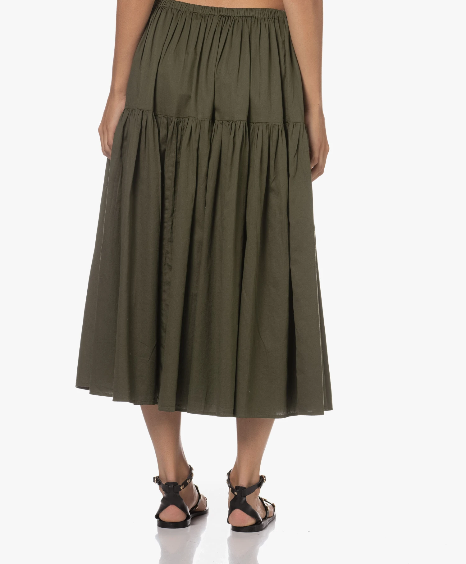 Enza Costa Cool Cotton Tiered Maxi Rok - Dark Olive 4 Enza Costa Cool Cotton Tiered Maxi Rok - Dark Olive - Afbeelding 4