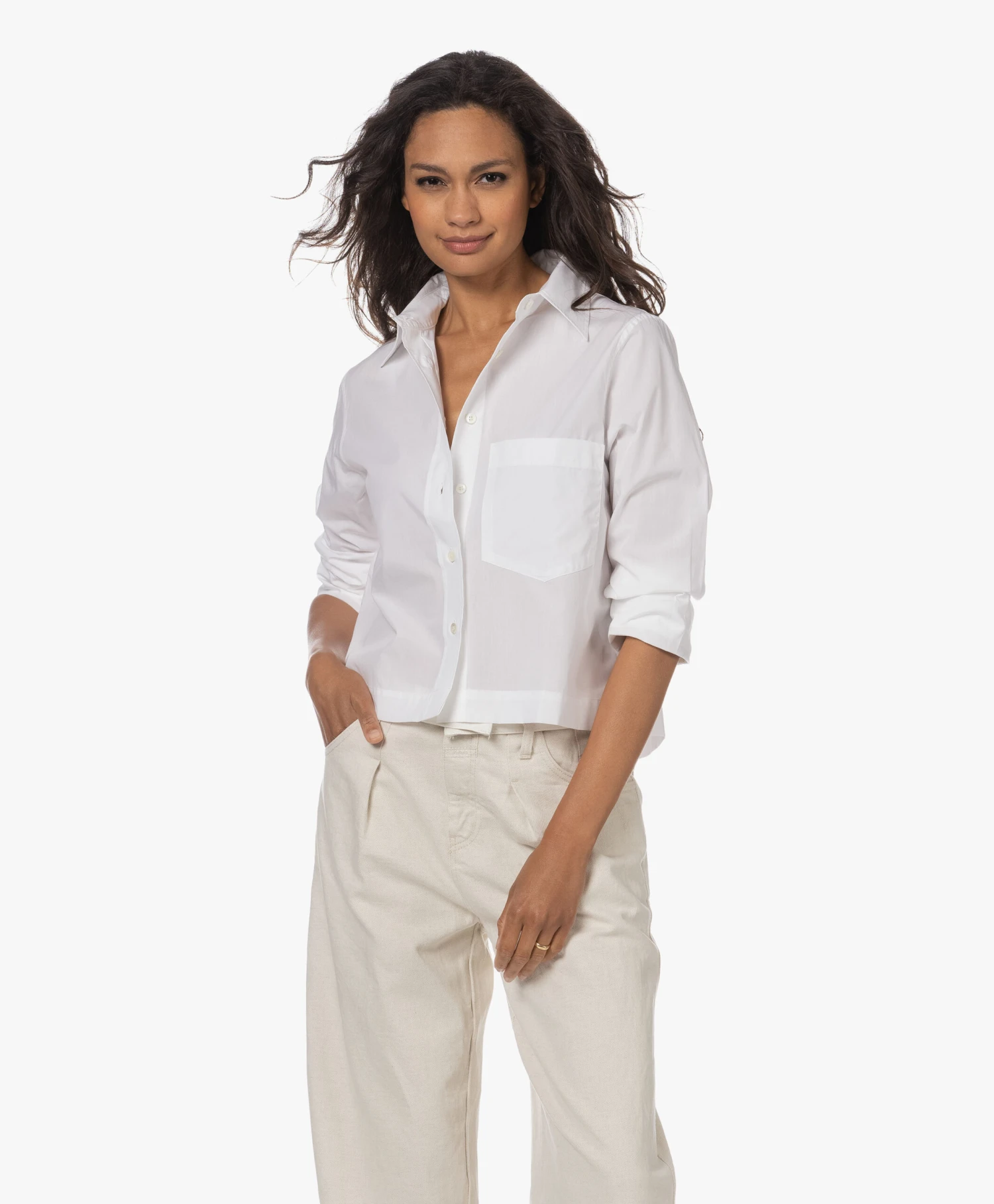 Closed Cropped Overhemdblouse - Wit 11 Closed Cropped Overhemdblouse - Wit - Afbeelding 11