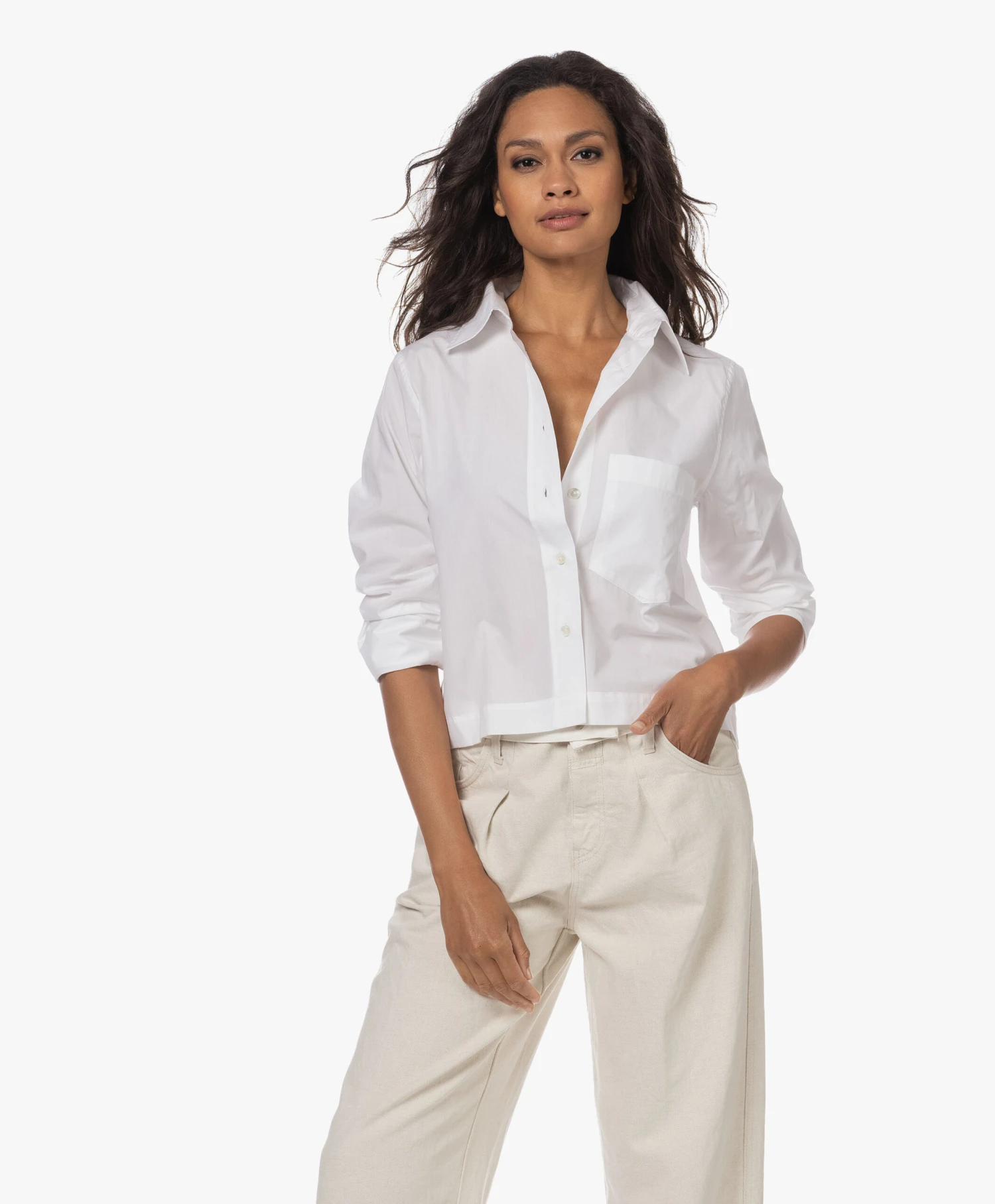 Closed Cropped Overhemdblouse - Wit 1 Closed Cropped Overhemdblouse - Wit