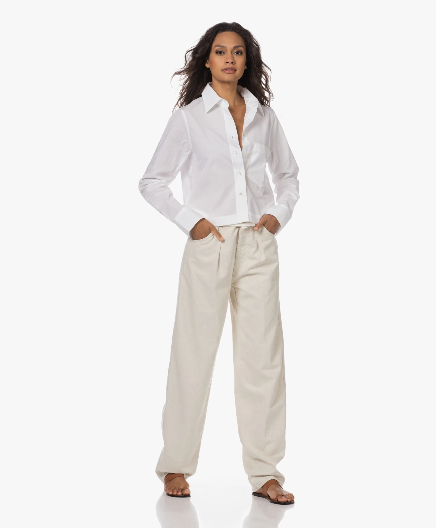 Closed Cropped Overhemdblouse - Wit 13 Closed Cropped Overhemdblouse - Wit - Afbeelding 13