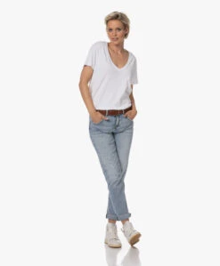 Denham Ramona Katoenen V-Hals T-Shirt - Wit -Mode Kleding 230724 117707d1 2df7 439d a34e 8a34ffa3c60b