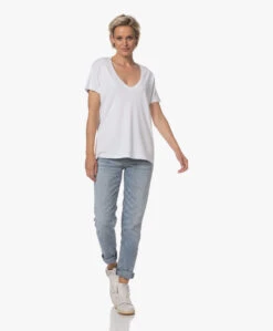 Denham Ramona Katoenen V-Hals T-Shirt - Wit -Mode Kleding 230724 89787815 f313 47fd 9871 e6b4e8650be1