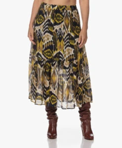 Kyra Vanessa Seersucker Print Rok - Yellow Curry