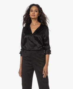 Filippa K Pull-On Zijden Splithals Blouse - Zwart -Mode Kleding 230727 be64205b 8102 45c8 bc73 4b32b1873da1