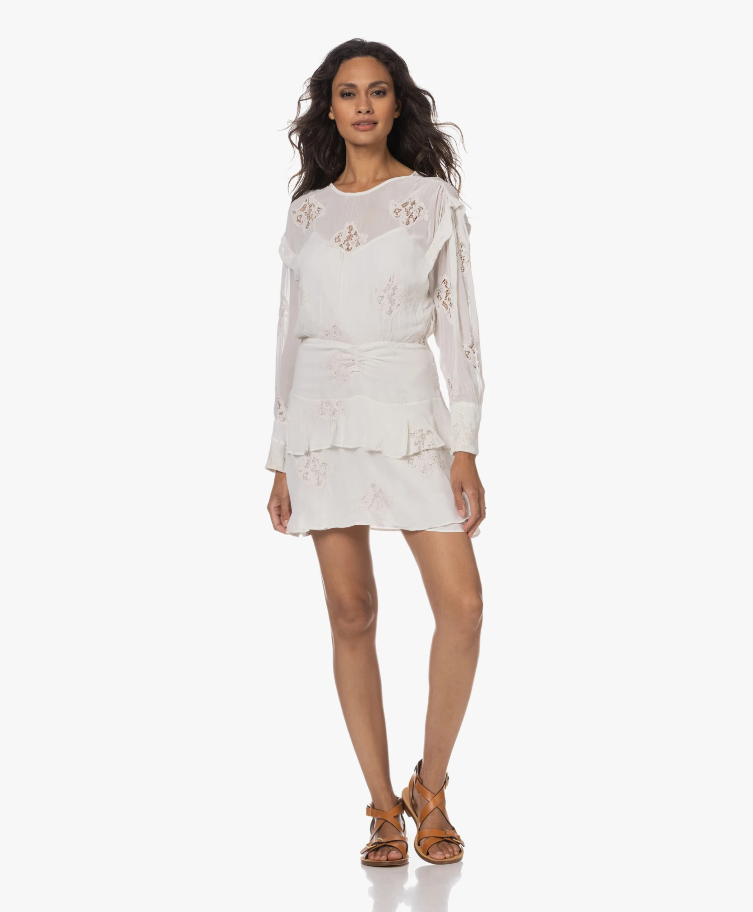 Iro Levoca Crêpe Kanten Mini Jurk - Ecru 1 Iro Levoca Crêpe Kanten Mini Jurk - Ecru