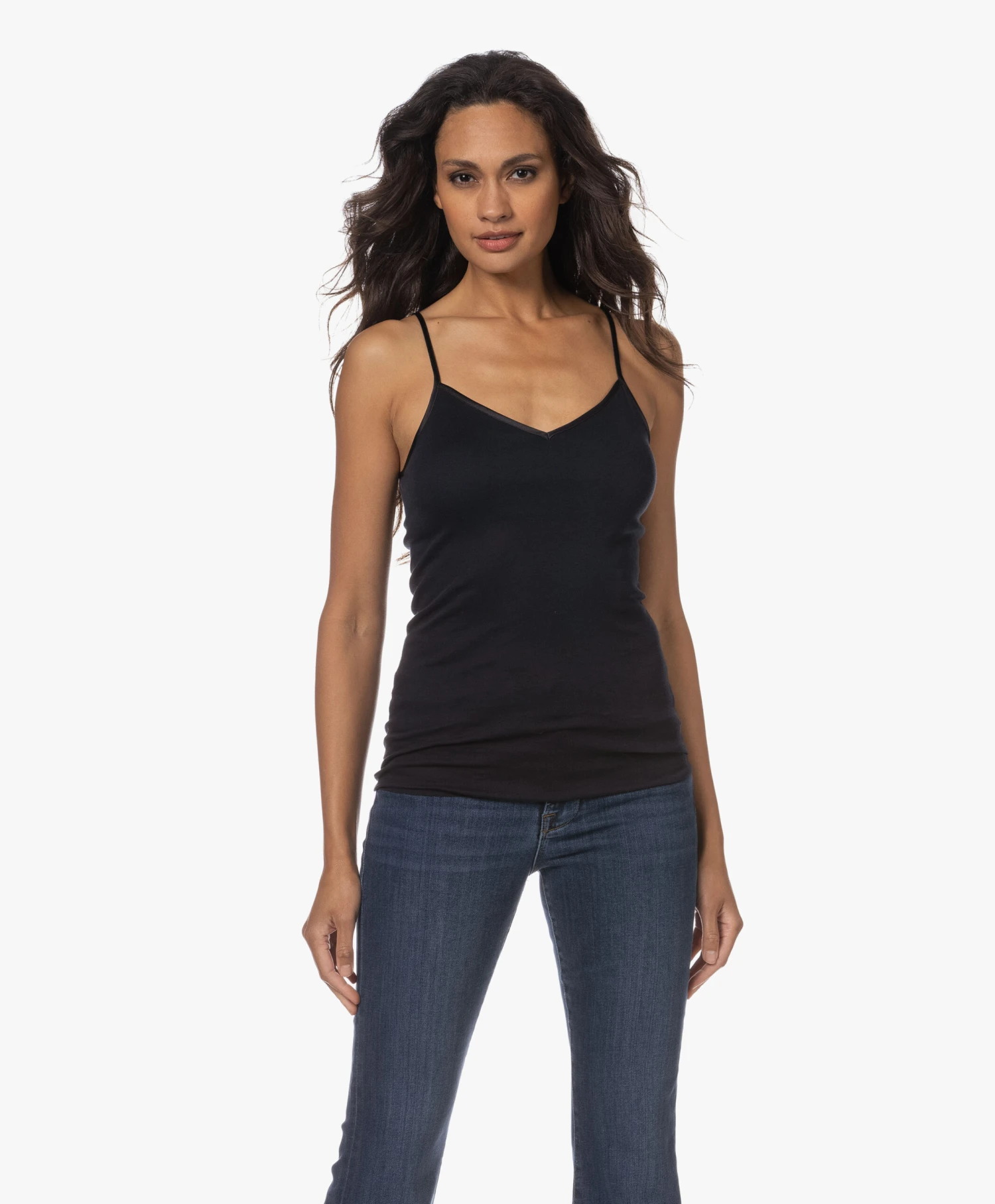 Hanro Padded Katoenen Spaghetti Top - Zwart 1 Hanro Padded Katoenen Spaghetti Top - Zwart