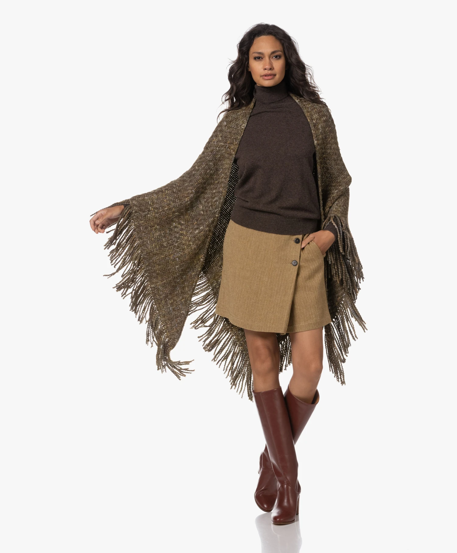 Pomandère Linnen-Wolmix Visgraatdessin Rok - Honey 3 Pomandère Linnen-Wolmix Visgraatdessin Rok - Honey - Afbeelding 3