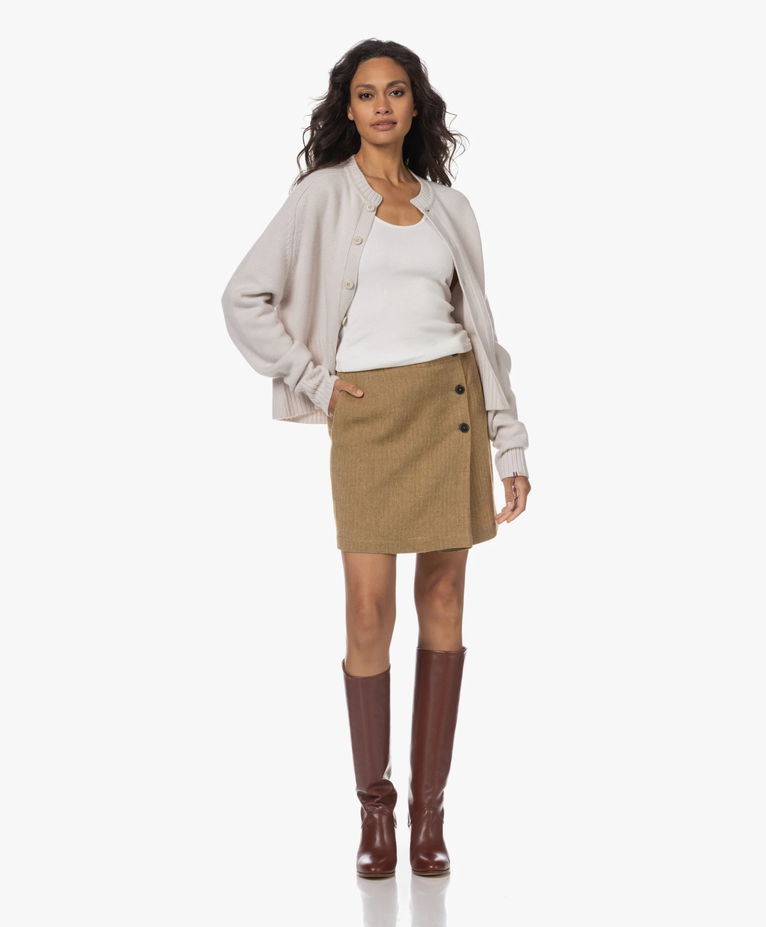 Pomandère Linnen-Wolmix Visgraatdessin Rok - Honey 2 Pomandère Linnen-Wolmix Visgraatdessin Rok - Honey - Afbeelding 2