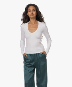 Rag & Bone The Essential Rib Vee Longsleeve - Wit -Mode Kleding 230802 bf6b540a 776e 461c aebf 949b9d4b7529