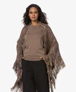 Manos Del Uruguay Merino Wolmix Poncho - Roze/Bruin/Grijs -Mode Kleding 230802 e0137c14 5d9c 4607 bc55 4578d438f494